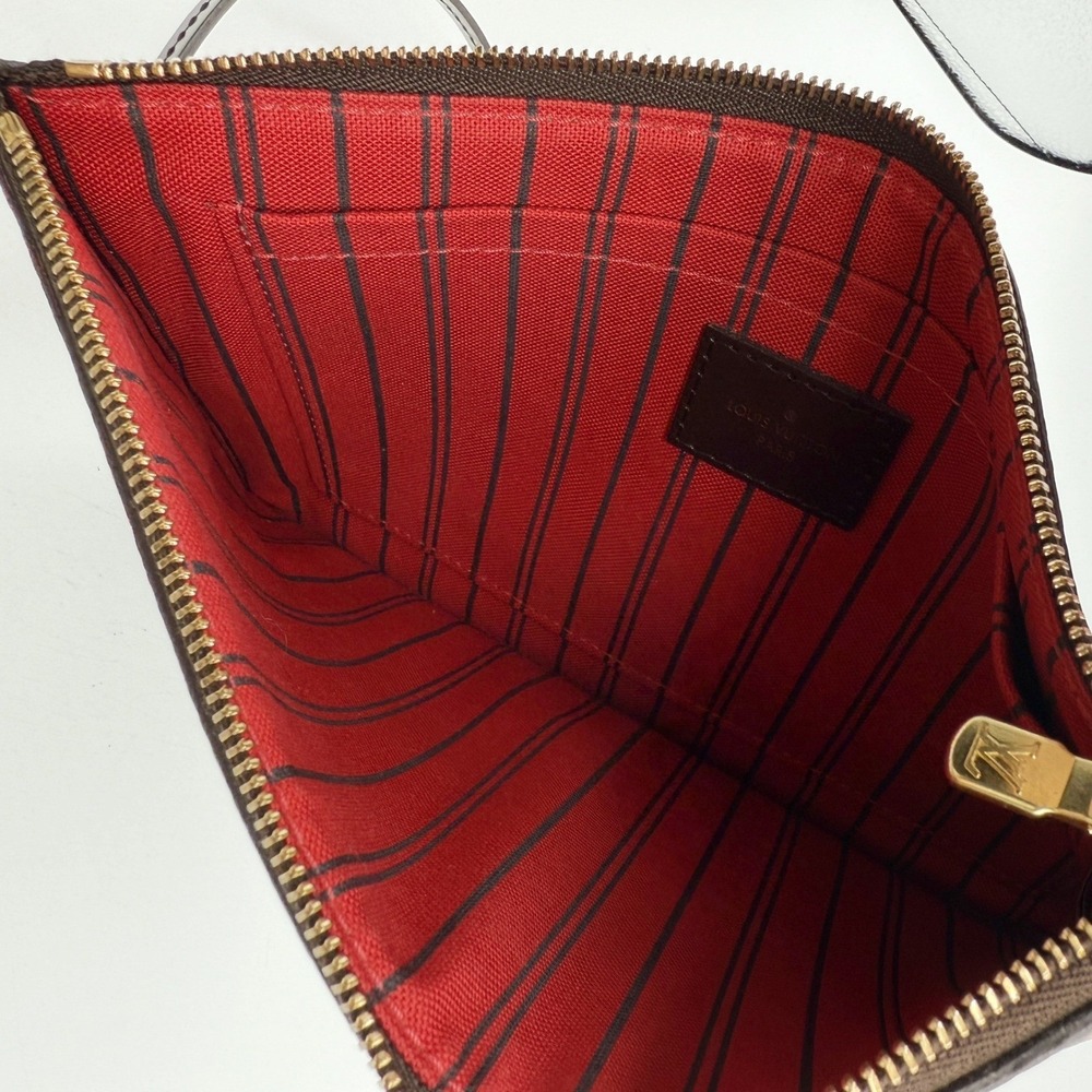 Louis Vuitton DAMIER Ebene Neverfull MM Pochette Wristlet Red Interior (6"x9.5") - Picture 4 of 11